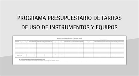 Plantilla De Excel Programa Presupuestario De Tarifas De Uso De