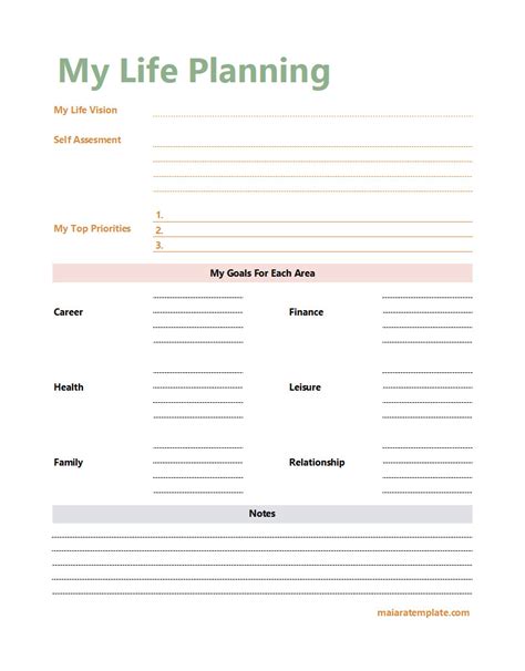 Free Printable Life Planning Template