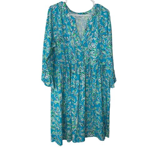 Lilly Pulitzer Dresses Lilly Pulitzer Loran Dress Turquoise Oasis Outta Line Dress Womens