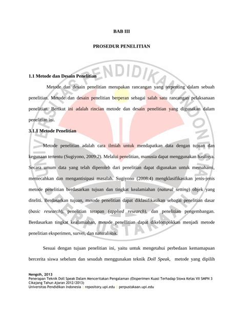 PDF BAB III PROSEDUR PENELITIAN 1 1 Metode Dan Desain