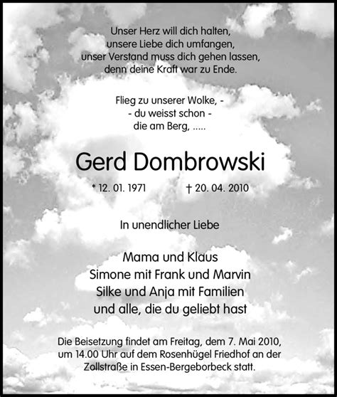 Trauer Und Todesanzeigen Von Gerd Dombrowski Trauer De