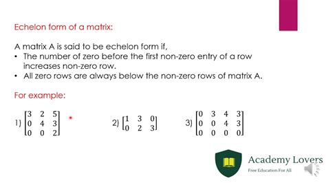 Echelon Form Of The Matrix Linear Algebra Youtube