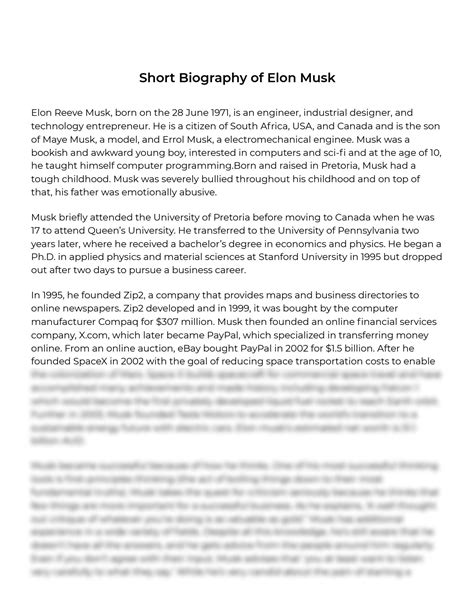 Solution Short Biography Of Elon Musk Essay Example 468 Words