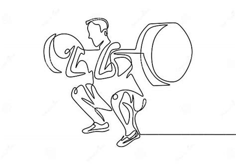 One Line Drawing Of Man Body Builder At Gym Male Person Workout With