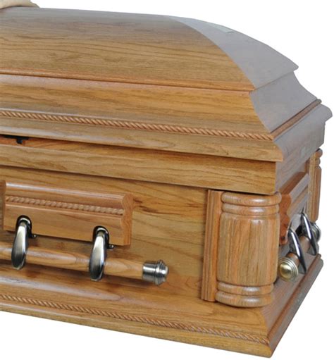 Best Price Caskets 8845 Solid Oak Casket Light Almond Velvet Interior