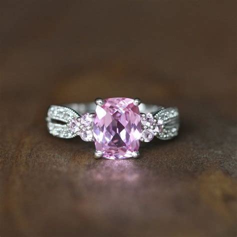 Cushion Cut Pink Sapphire Solitaire Ring In 10k White Gold Etsy