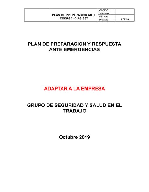 Ejemplo Plan De Prevenci N Preparaci N Y Respuesta Ante Emergencias