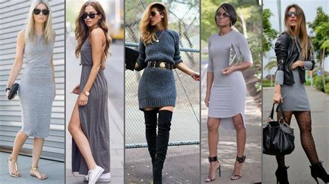 IDEAS DE VESTIDOS GRIS CÓMO COMBINAR UN VESTIDO GRIS LOOKS ORIGINAL Y