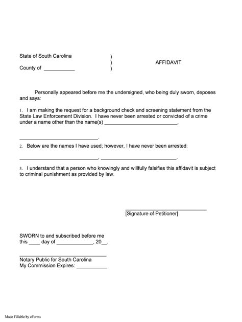 Affidavit Template South Carolina