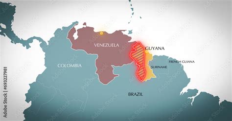 borders of Venezuela and Guyana. Territorial dispute between Venezuela ...