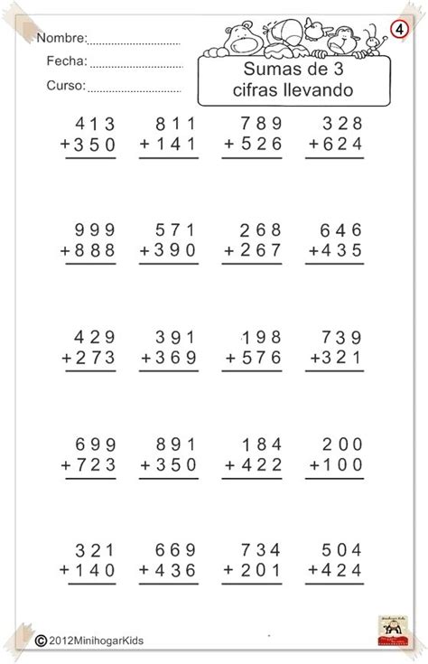 Sumas De Dos Cifras Y Tres Sumando Con Llevadas