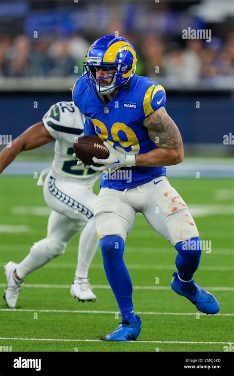 Los Angeles Rams Tight End Tyler Higbee 89 Catches A Pass Against