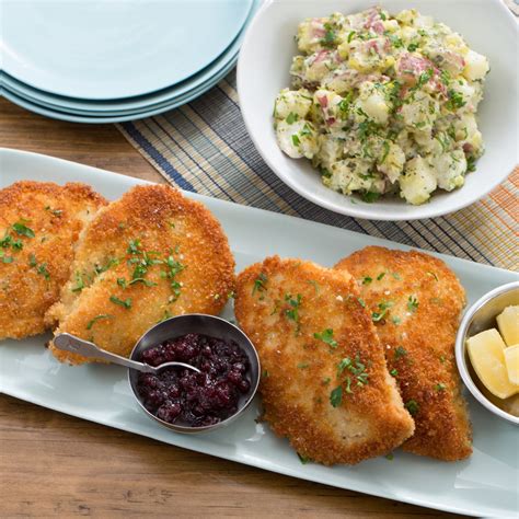 Recipe: Chicken Schnitzel with Creamy Potato Salad & Lingonberry Jam ...