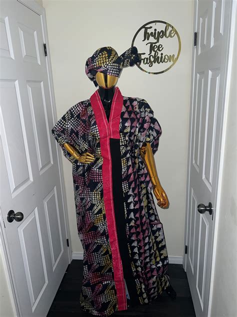 African Adire Brocade Dress Danshiki Kaftan Handmade African Print