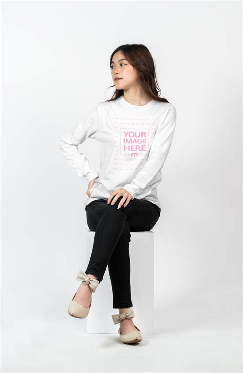 A Model Wearing Long Sleeve Shirt Mockup Template Mediamodifier