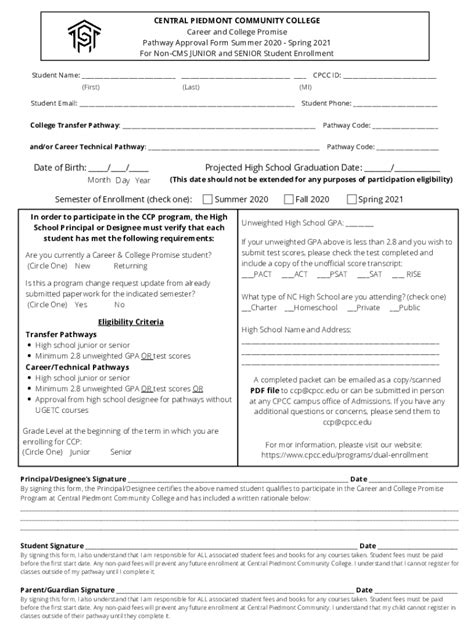 Fillable Online Career And College Promise Pathway Approval Form Non