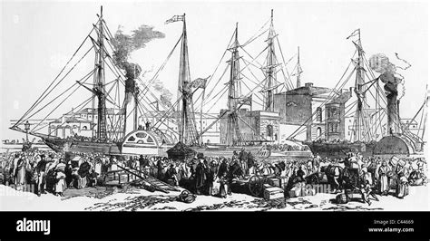 AMERICAN IMMIGRANTS embarking on steamships in Liverpool about 1840 ...