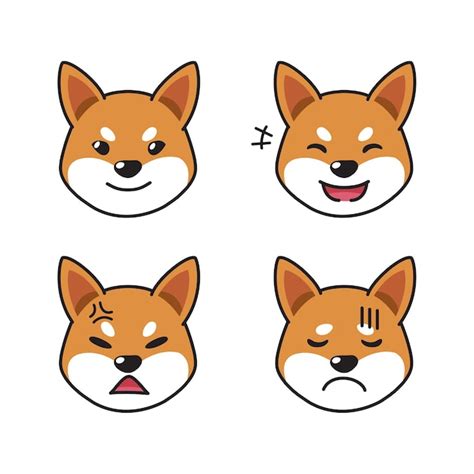 Conjunto De Caras De Perro Shiba Inu Mostrando Diferentes Emociones