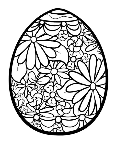 Easter Egg With Flowers Easter Adult Coloring Pages