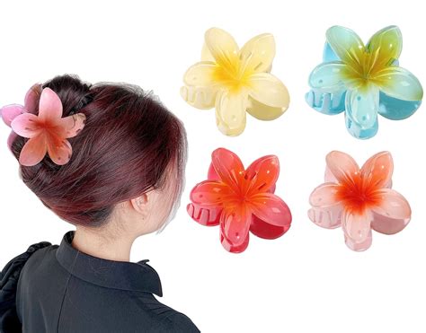 Plastic Hair Clips Hawaiian Plumeria Hair Clips Tropical Flowers Hair