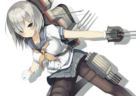 Wallpaper Hamakaze Kancolle Kantai Collection Short Hair Gray Hair