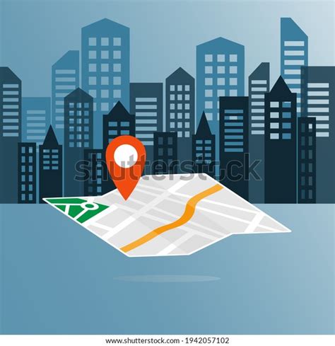 Folded City Map Geolocation Pin Navigation Stock Vector Royalty Free