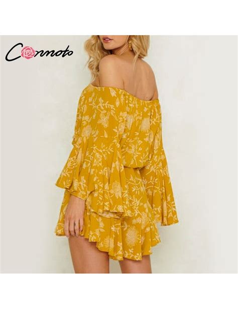 Ruffles Summer Vintage Women Casual Playsuits Print Off Shoulder 2019