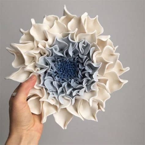 Blue Dahlia Porcelain Floral Wall Decor Ceramic Bloom Blue And White