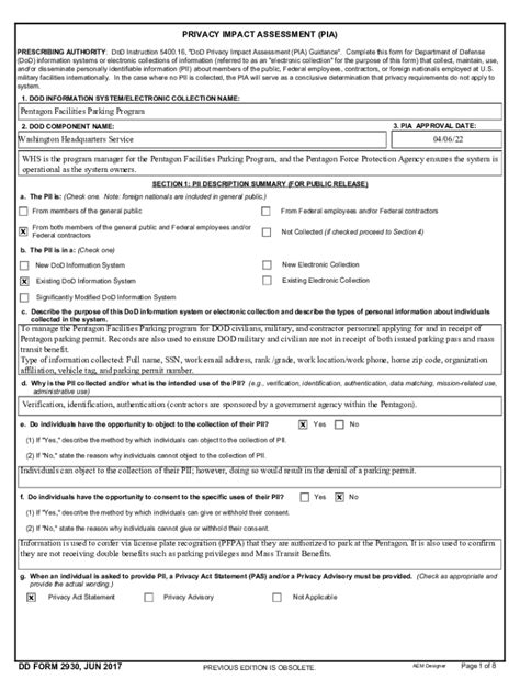 Fillable Online Privacy Impact Assessment Pia Dd Form Fax