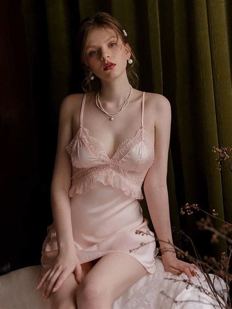 Elegant Satin Lace Nightgown Exquisite Lingerie Dress Pink On Storenvy