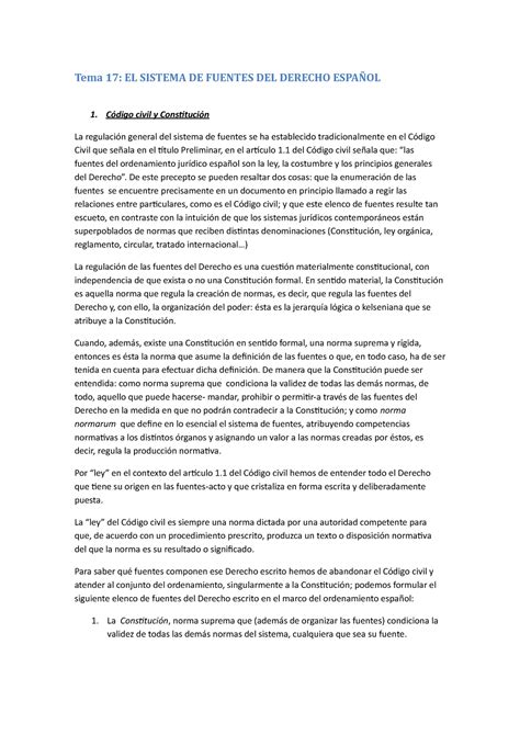 Tema 17 EL Sistema DE Fuentes DEL Derecho Español Tema 17 EL