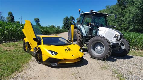 Lamborghini, sports car and tractor