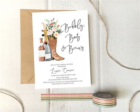 Bubbly Boots And Brews Invitation Country Bridal Shower Etsy Etsy