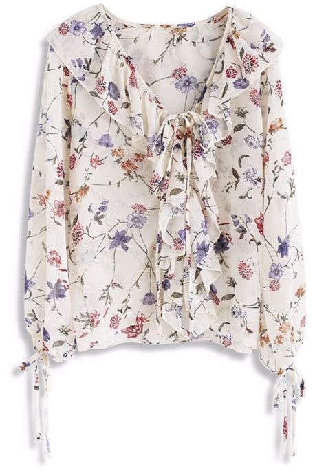 Brightly Floral Chiffon Top In Cream New Arrivals Retro Indie And