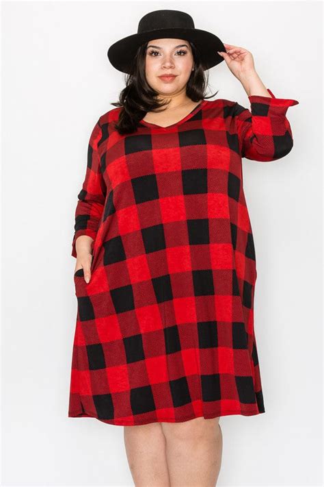 Red And Black Buffalo Plaid Dress Plus Size For Us