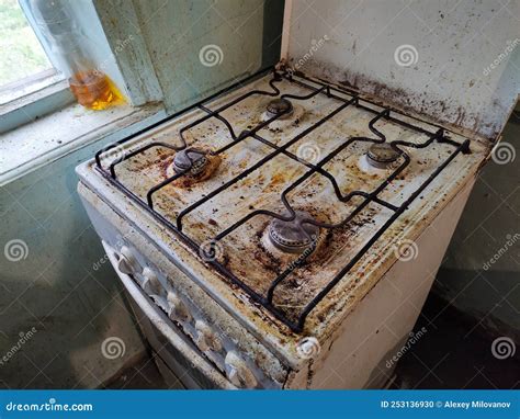 Very Dirty And Old Gas Stove In The Kitchen Stock Photo Image Of Dirt