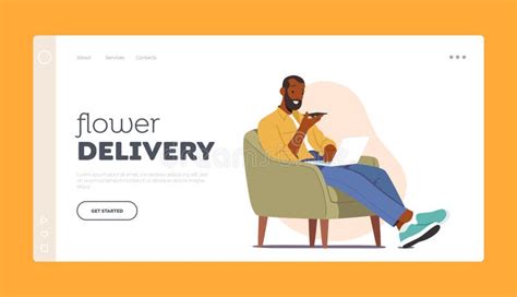 Flowers Delivery Landing Page Template Male Character Sitting On