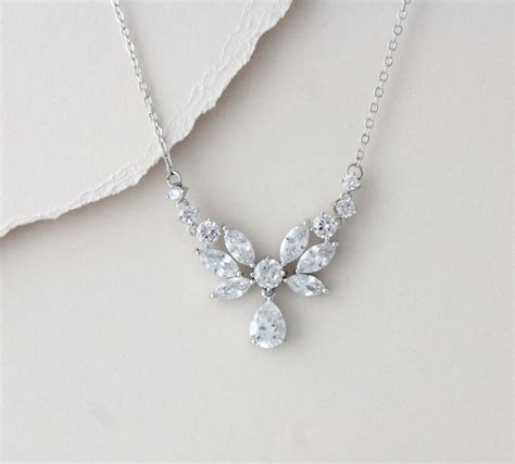 Rose Gold Bridal Necklace Dainty Bridal Jewelry Backdrop Etsy