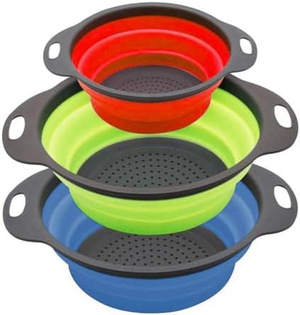 Collapsible Colander Strainer Set Of 3 Silicone Kitchen Strainers With