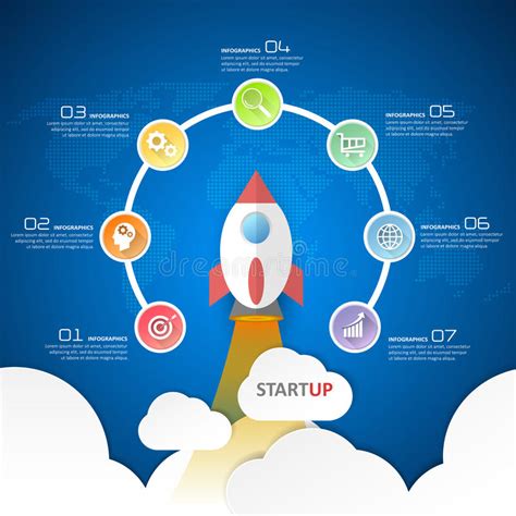 Startup Vector Circle Infographics With Rocket Launch Stock Vector