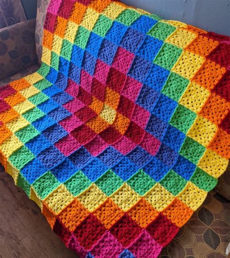 Rainbow Granny Square Blanket Crochet Throw Pattern