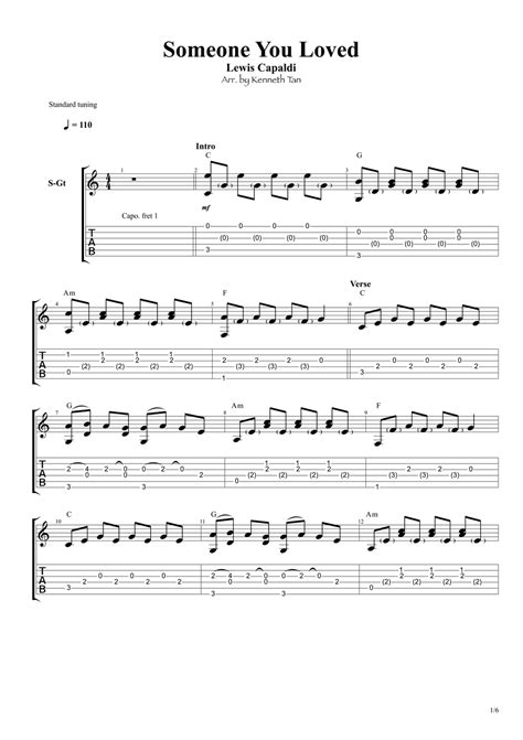 Lewis Capaldi Someone You Loved Fingerstyle Guitar Cover Tab Tutorial Sheet