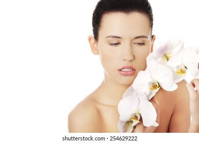 Portrait Nude Woman White Orchid Flower Stock Photo 254629222