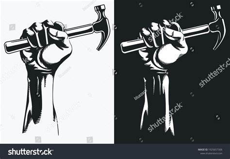 Silhouette Hand Holding Hammer Clipart Drawing Stock Vector (Royalty ...