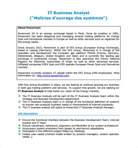 Business Analyst Job Description Template Printable Templates