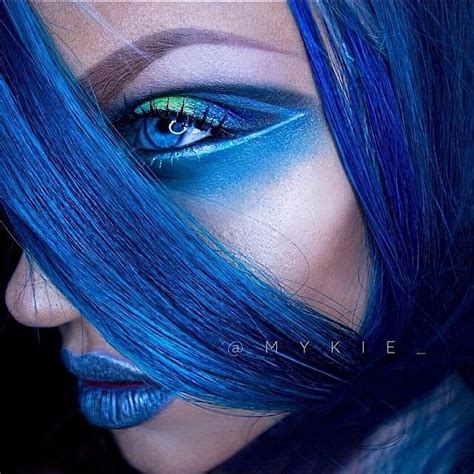 ☮ Colorful Hair Makeup ☯★☮ Blue Makeup Blue Lipstick Makeup