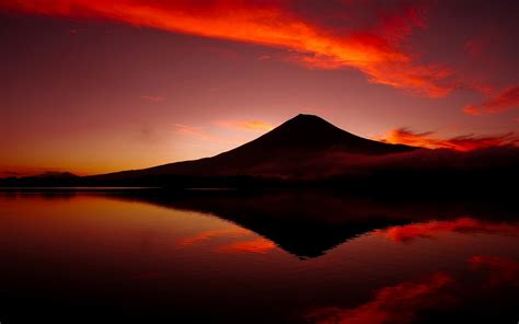 K K K Autumn Mountains Sky Mount Fuji Japan Trees Clouds