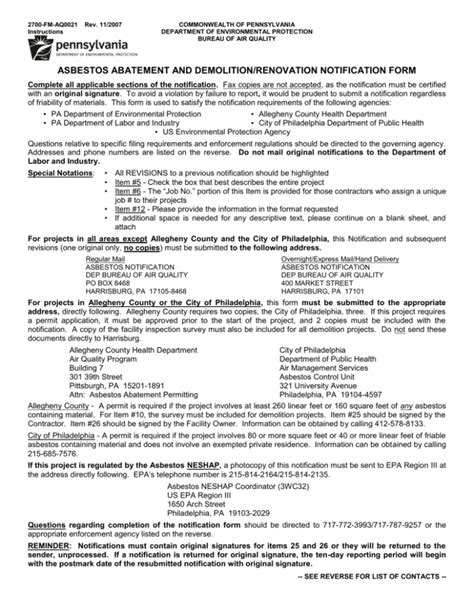 Asbestos Abatement And Demolition Renovation Notification Form