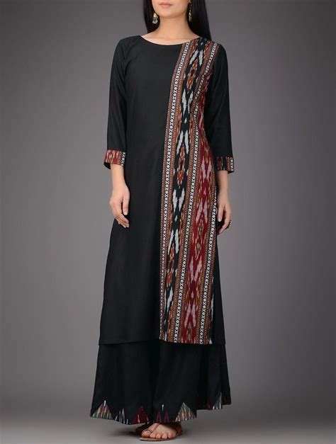 Buy Black Red Ivory Ikat Cotton Silk Kurta Women Kurtas Online At