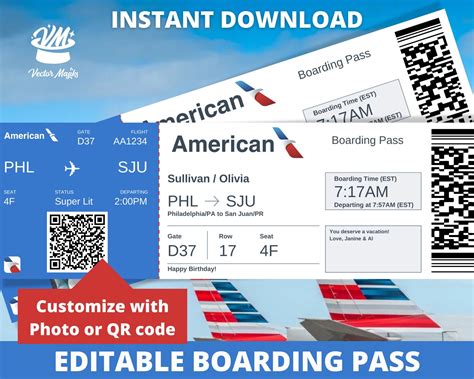 Editable Boarding Pass Ticket Template Surprise Airline T Fake